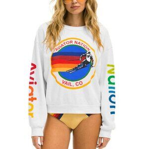 Aviator Nation White Sweatshirt with Multicolor Logo
